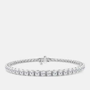 14K White Gold Round Lab Grown Diamond Four Prong Box Tennis Bracelet (8 ctw), Bracelets - Luxury Closet
