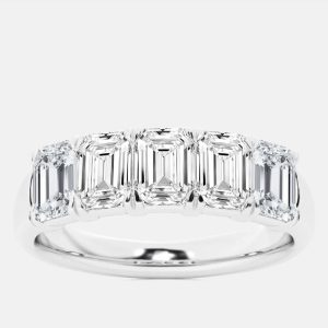 14K White Gold Emerald Lab Grown Diamond Five-Stone Anniversary Band US 7 (3 ctw), Rings - Luxury Closet