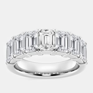 14K White Gold Emerald Lab Grown Diamond Seven-Stone Anniversary Band US 7 (5 ctw), Rings - Luxury Closet