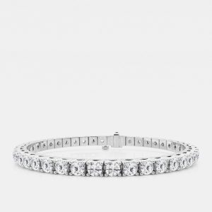 14K White Gold Round Lab Grown Diamond Four Prong Box Tennis Bracelet (8 ctw), Bracelets - Luxury Closet
