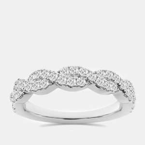 14K White Gold Round Lab Grown Diamond Twist Wedding Band US 7 (1/2 ctw), Rings - Luxury Closet