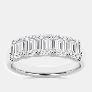 14K White Gold Emerald Lab Grown Diamond Five-Stone Anniversary Band US 7 (2 ctw), Rings - Luxury Closet