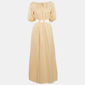 Faithfull The Brand Orange Linen Cut-Out Trianita Maxi Dress M, Dresses - Luxury Closet