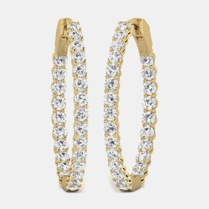 14K Yellow Gold Lab Grown Diamond Inside Out Hoop Earrings (3.00 Ct), Earrings - Luxury Closet