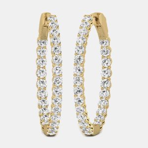 14K Yellow Gold Lab Grown Diamond Inside Out Hoop Earrings (5.00 Ct), Earrings - Luxury Closet