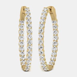 14K Yellow Gold Lab Grown Diamond Inside Out Hoop Earrings (10.00 Ct), Earrings - Luxury Closet