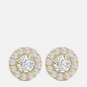 14K Yellow Gold Lab Grown Diamond Halo Earrings (1.00 Ct), Earrings - Luxury Closet