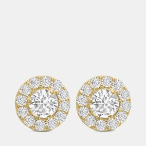14K Yellow Gold Lab Grown Diamond Halo Earrings (2.00 Ct), Earrings - Luxury Closet