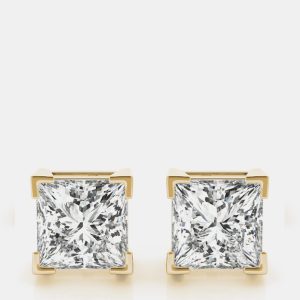 14K Yellow Gold Princess Cut Lab Grown Diamond Earring Studs (3.00 Ct), Earrings - Luxury Closet