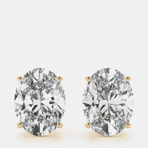 14K Yellow Gold Oval Shaped Lab Grown Diamond Earring Studs (3.00 Ct), Earrings - Luxury Closet