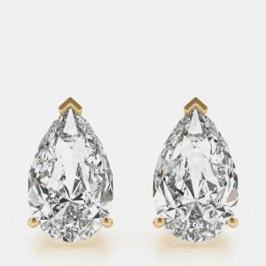 14K Yellow Gold Pear Shaped Lab Grown Diamond Earring Studs (3.00 Ct), Earrings - Luxury Closet