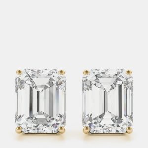 14K Yellow Gold Emerald Shaped Lab Grown Diamond Earring Studs (3.00 Ct), Earrings - Luxury Closet