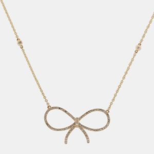 14K Yellow Gold Lab Grown Diamond Bow Necklace, Necklaces - Luxury Closet