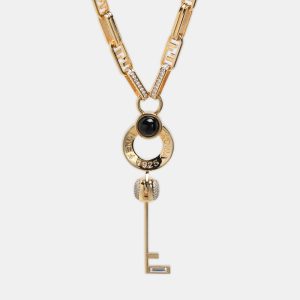 Fendi Gold Tone Metal Crystal Master Key Necklace, Jewelry - Luxury Closet
