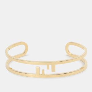 Fendi Gold Tone Metal Cut-Out FF Cuff Bracelet, Jewelry - Luxury Closet