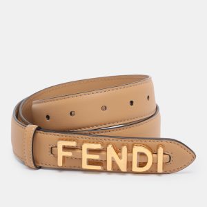 Fendi Beige Leather Fendigraphy Waist Belt 85CM, Belt Buckles - Luxury Closet