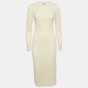 Fendi Guava Cream FF Zucca Jacquard Knit Long Sleeve Short Dress S, Dresses - Luxury Closet catalog