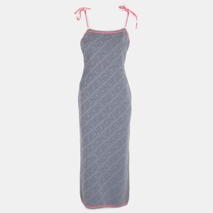 Fendi Blue Logo Print Knit Sleeveless Midi Dress M, Dresses - Luxury Closet