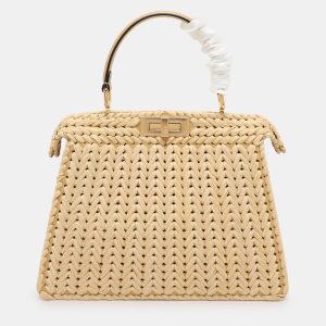 Fendi Beige Woven Leather and Straw Peekaboo Medium Iseeu Top Handle Bag, Satchels - Luxury Closet catalog