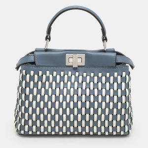 Fendi Blue/White Woven Leather Mini Peekaboo Top Handle Bag, Satchels - Luxury Closet catalog