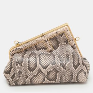 Fendi Pink/Brown Python and Leather Small First Clutch, Clutches & Special Occasion Bags - Luxury Closet