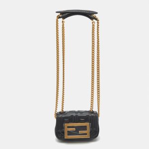 Fendi Black FF Embossed Leather Nano Baguette Crossbody Bag, Handbags - Luxury Closet catalog
