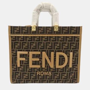 Fendi Sunshine Medium Brown FF Jacquard and Leather Tote Bag, Tote Handbags - Luxury Closet catalog