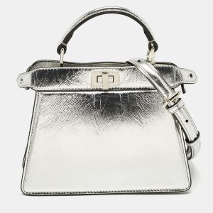 Fendi Silver Leather Petite Peekaboo ISeeU Top Handle Bag, Satchels - Luxury Closet catalog