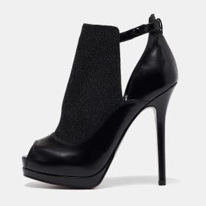 Fendi Black Leather and Glitter Peep Toe Platform Booties Size 38, Boots - Luxury Closet catalog