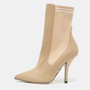 Fendi Beige Leather and Fabric Rockoko Ankle Length Boots Size 39, Boots - Luxury Closet catalog