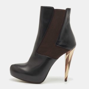 Fendi Black/Brown Leather and Stretch Fabric Platform Ankle Boots Size 40, Boots - Luxury Closet catalog