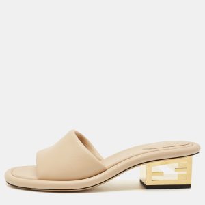 Fendi Beige Leather FF Baguette Heel Slide Sandals Size 40, Sandals - Luxury Closet catalog