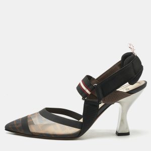 Fendi Black/Brown Zucca Mesh and Canvas Colibri Slingback Pumps Size 38, Pumps - Luxury Closet catalog