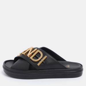 Fendi Black Leather Fendigraphy Flat Slides Size 37, Flats - Luxury Closet catalog