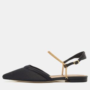 Fendi Black Canvas and Leather Chain-Link Flat Sandals Size 37.5, Sandals - Luxury Closet catalog