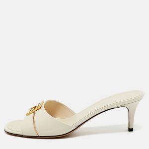 Fendi Cream Leather FF Buckle Slide Sandals Size 38.5, Sandals - Luxury Closet