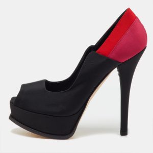 Fendi Tricolor Colorblock Canvas Fendista Peep Toe Platform Pumps Size 39.5, Pumps - Luxury Closet