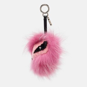 Fendi Pink Fox Fur and Shearling Crystal Tria Monster Bug Bag Charm, Luggage Accessories - Luxury Closet catalog
