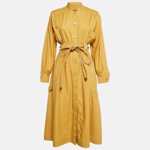 Fendi Mustard Yellow Cotton Button Front Belted Midi Dress S, Dresses - Luxury Closet catalog