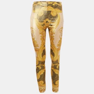 Fendace Yellow Logo Print Lurex Jersey Leggings S, Clothing - Luxury Closet catalog
