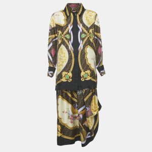 Fendace Brown Baroque Print Silk Top & Skirt Set M/L, Suits - Luxury Closet