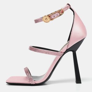 Fendi x Versace Pink Satin Crystal Embellished Ankle Strap Sandals Size 37.5, Sandals - Luxury Closet catalog