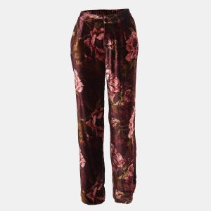 F.R.S For Restless Sleepers Burgundy Floral Print Velvet Pants M, Clothing - Luxury Closet catalog