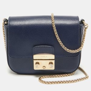 Furla Navy Blue Leather Mini Metropolis Chain Crossbody Bag, Handbags - Luxury Closet catalog
