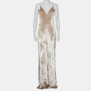 Gabriela Hearst Beige Patterned Velvet Catherine Jumpsuit M, Suits - Luxury Closet
