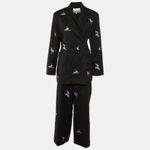 Ganni Charcoal Grey Embroidered Wool Wrap Blazer & Pants Set M, Suits - Luxury Closet catalog