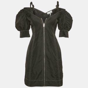 Ganni Black Taffeta Off Shoulder Mini Dress XS, Dresses - Luxury Closet
