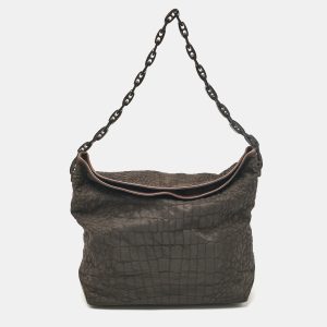 Gianfranco Ferre Dark Brown Fabric and Leather Chain Bucket Bag, Handbags - Luxury Closet catalog