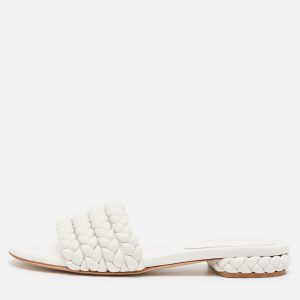 Gianvito Rossi White Braided Leather Slide Flats Size 38.5, Flats - Luxury Closet catalog
