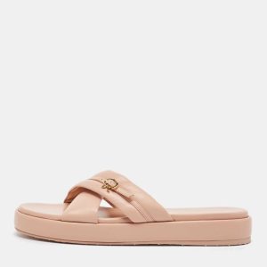 Gianvito Rossi Pink Leather alima Criss Cross Flat Slides Size 40.5, Flats - Luxury Closet
